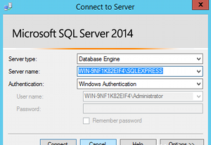 Screenshot of SQL Server Management Studio login