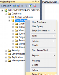 Screenshot of right clicking on database
