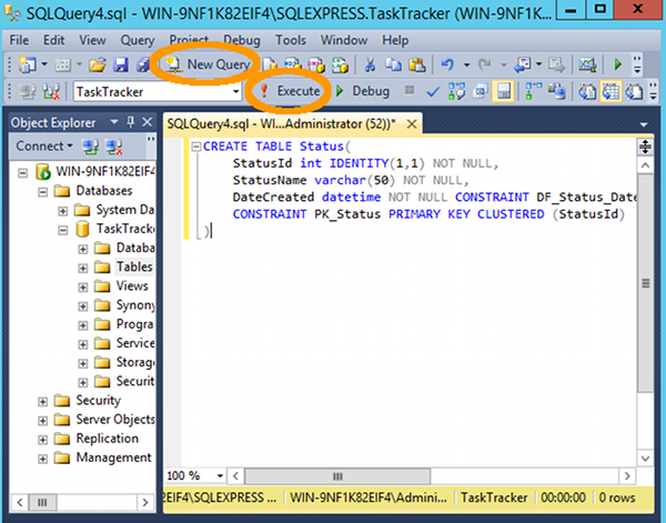 Screenshot of the New Query button