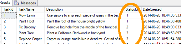 Screenshot SQL query results