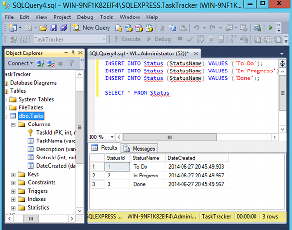 Screenshot SQL query results