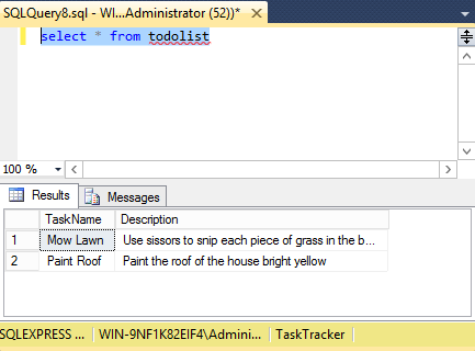 Screenshot of view results