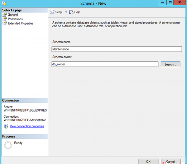 Creating a database schema in SQL Server 2014 Management Studio - 2