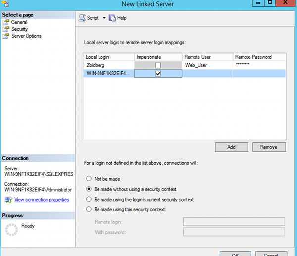 Creating a linked server in SQL Server Management Studio - 3