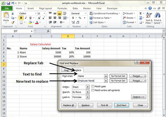 Replace Tab in Excel