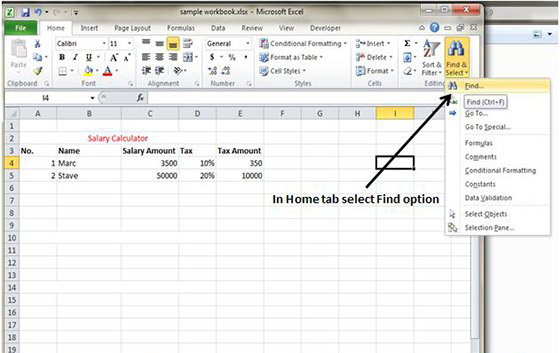 Find option in MS Excel