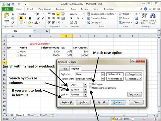 Various Find options in Excel
