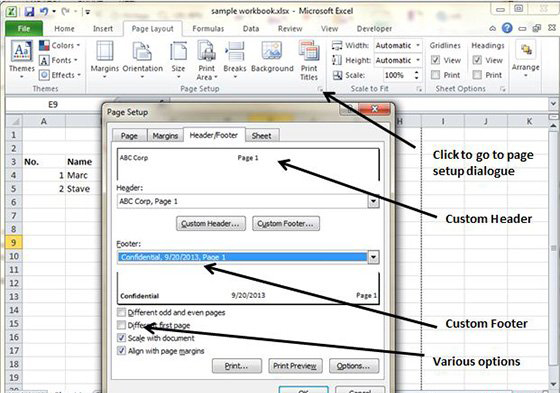Setting Header and Footer