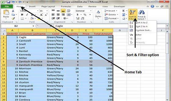 Sort From Home Tab