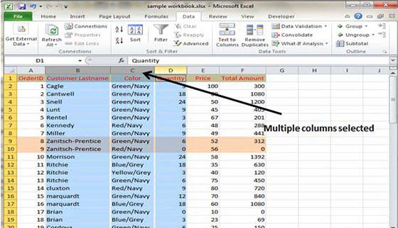 Selecting Complete Rows and Columns