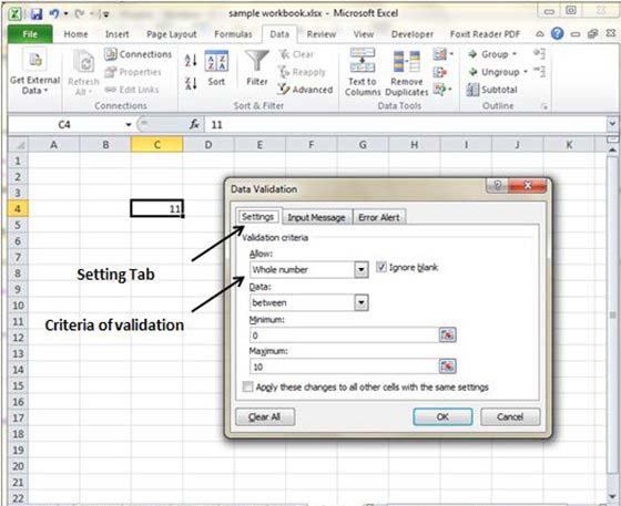 Data Validation Setting Tab