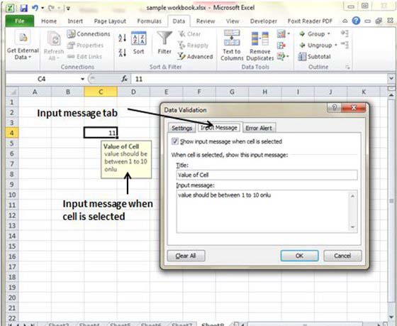 Data Validation Input Message Tab