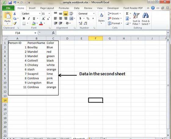 Data in Second Sheet