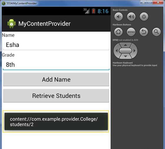 Add Records using ContentProvider