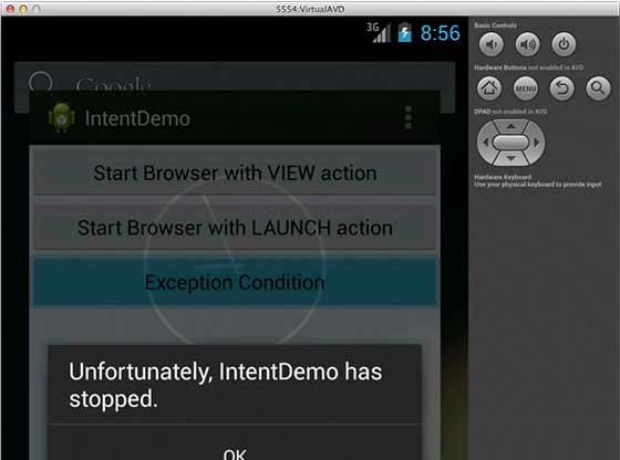 Android Exception Screen