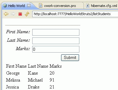 Struts and Hibernate Result