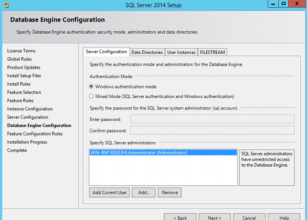 Install SQL Server 2014 - step 10