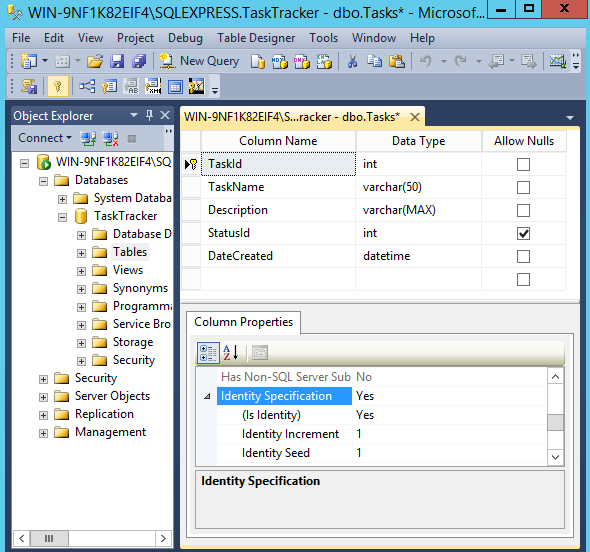 Creating a table in SQL Server - step 2