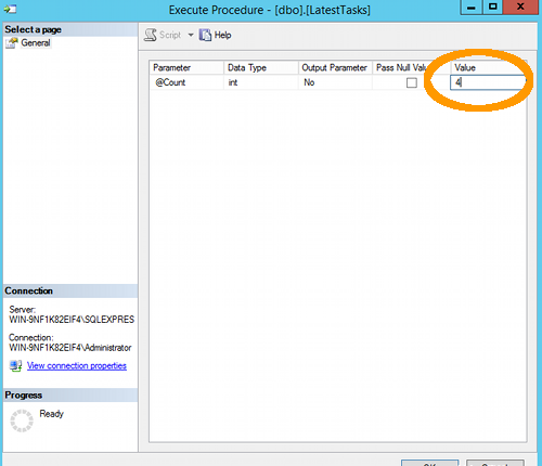 Initiating the execution of a stored procedure