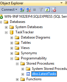 Screenshot of stored procedure in the Object Explorer