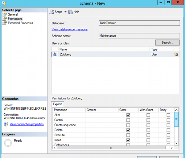 Creating a database schema in SQL Server 2014 Management Studio- 6