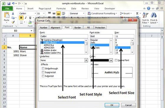 Set Font from Format cells