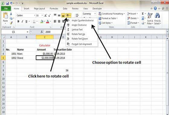 Rotate cell from Home tab