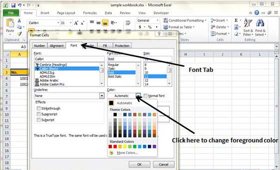Change Foreground Color by formatting cells