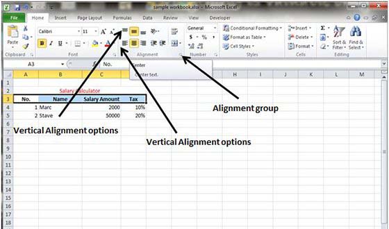 Change Alignment from Home Tab