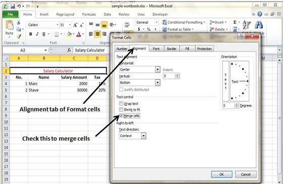 Merge Cells from Format cells