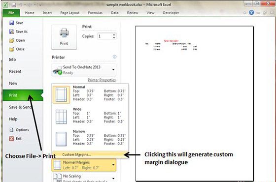 Setting Margins from File Menu