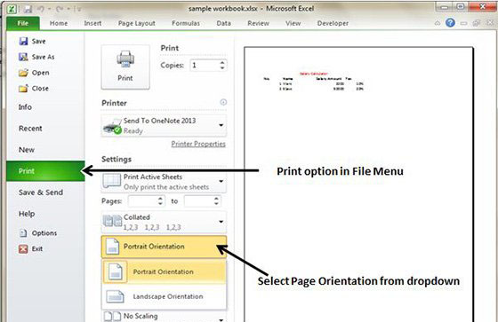 Setting Page orientation from File Menu
